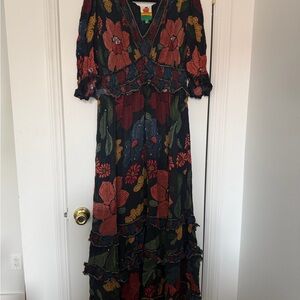 FARM Rio Black Stitched Garden Short Sleeve Maxi Dress